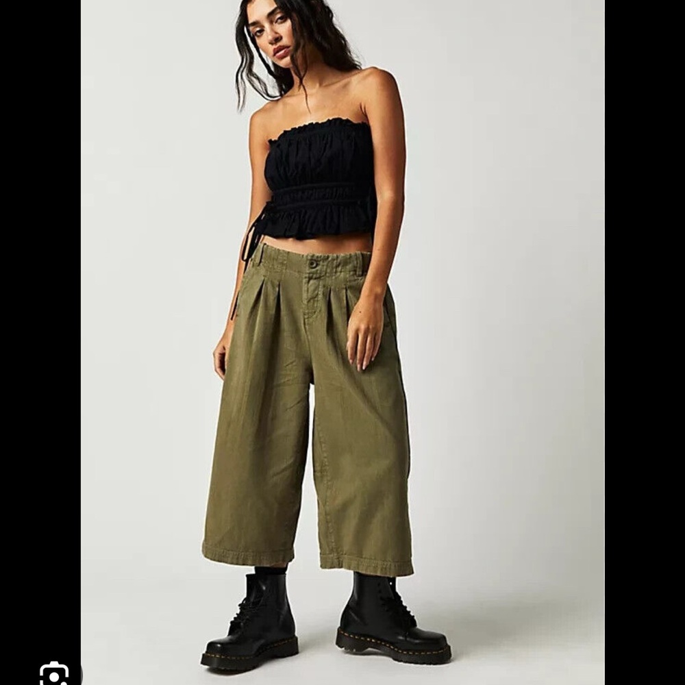 Free People Light Blue Cropped Wide-Leg Pants